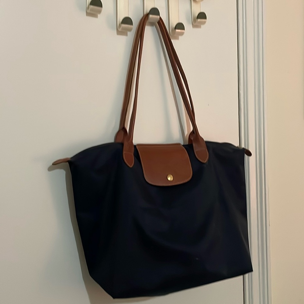 Navy Longchamp Le Pliage large tote